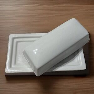Oggi White Ceramic Butter Dish with Lid Rectangular‎ Kitchen Server Tray